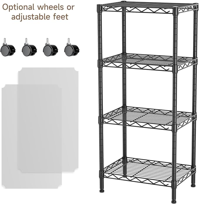 Golpart 4Tier Adjustable Storage Shelves Metal Wire Shelving Standing Shelf | Utility Heavy Duty Unit Rack Closet Organize for Home Kitchen Laundry Room Organization Pantry 11.6"Dx17.6"Wx44"H Black
