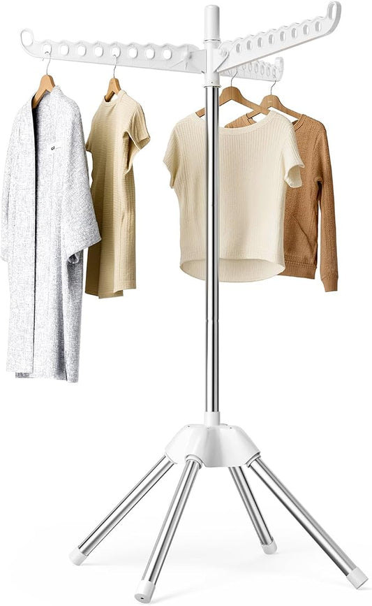 Abiglifty Rotatable and Foldable Clothes Drying Rack, Space Saving Free Standing Laundry Drying Rack for Indoor, Balcony, 1 Layer
