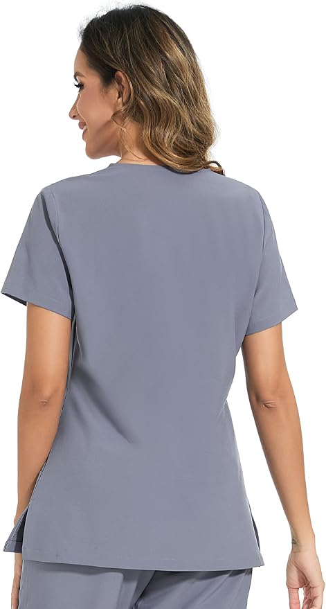 Scrubs Tops for Woman - Soft Stretch, V-Neck Tops | 3 Pockets, Side Split Design, Short Sleeve, Breathable & Lightweight Nursing Shirt, Easy-Care Fabric for All-Day Comfort