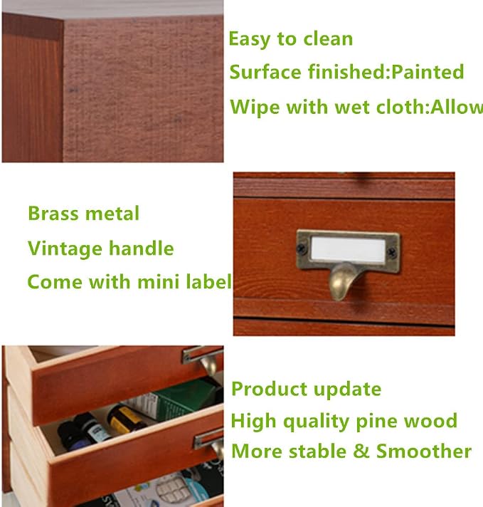 GoooodGift Wooden Drawers Small Wooden Box with Drawer, Brown | 5 Drawer Wood Storage Box , Vintage Desktop Organizer with Drawers, Desk Organizers for Library Card Catalog Cabinet