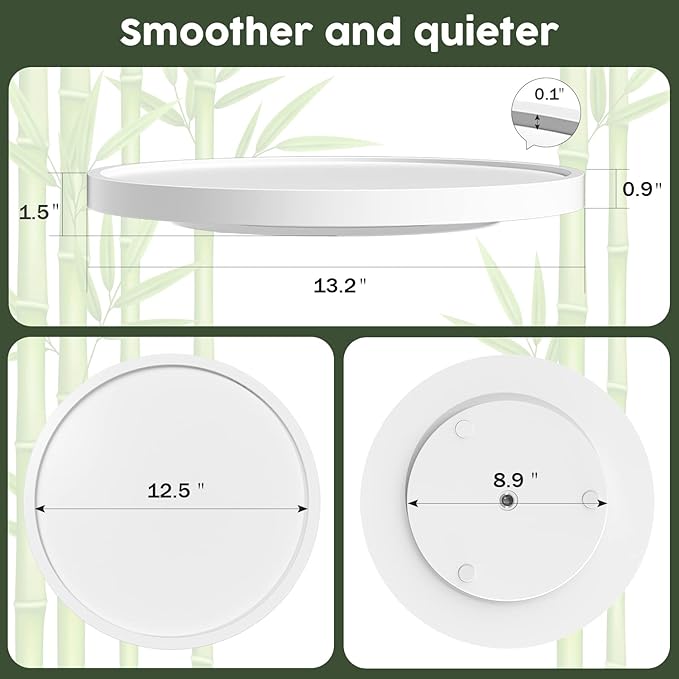 White Lazy Susan, 13.2 Inch Non-Skid Bamboo Turntable for Kitchen Table Cabinets and Closets, Wood Organizer for Kitchen Countertop