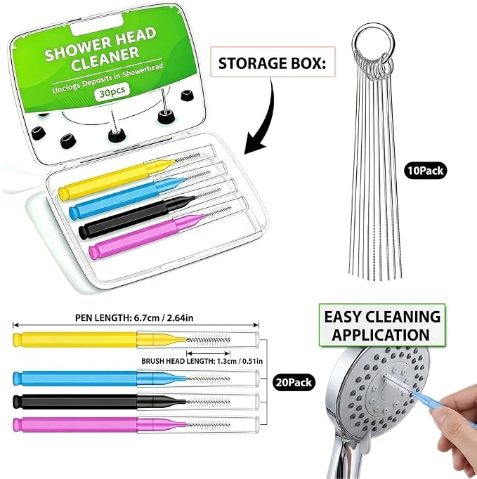 Shower Head Cleaner Tool Set, Multi-Size Shower Head Cleaner Picks for Unclogging Small Nozzles Dual-Function Shower Head Cleaning Brush Crevice Cleaning Brush Kit for Bathroom & Kitchen (30)