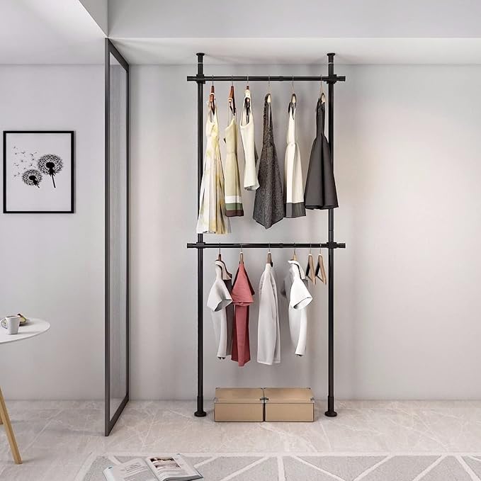 Floor to Ceiling Clothes Rack, Heavy-Duty Telescopic Clothes Storage System, 43.3-120in Height 27.5-43.3in Width, 220.46lbs Load Capacity Floor Ceiling Laundry Drying Rack