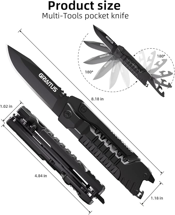 17 in 1 Multitool Knife Fire Starting Stick Bottle Opener Saw for Camping | Screwdrivers Whistle Window Breaker for Hiking, Outdoor, Survival and Everyday Use Gifts for Men Dad
