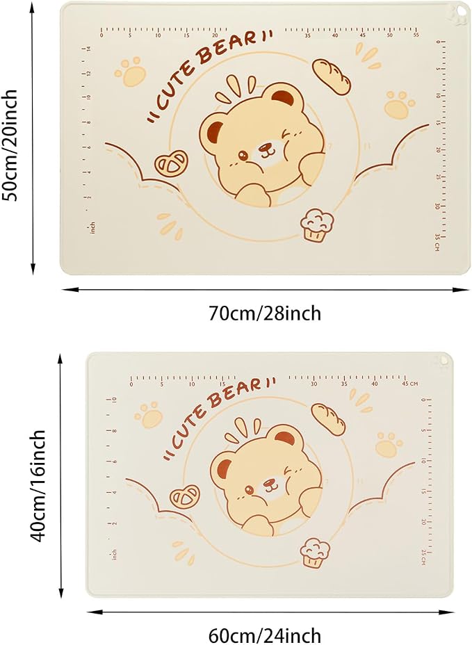QELEG Non-Stick Silicone Baking Mat, Non Slip Pastry Mats Reusable Silicone Rolling Out Dough Mat with Measuremen and Edge Heightening Beige (Extra Large)
