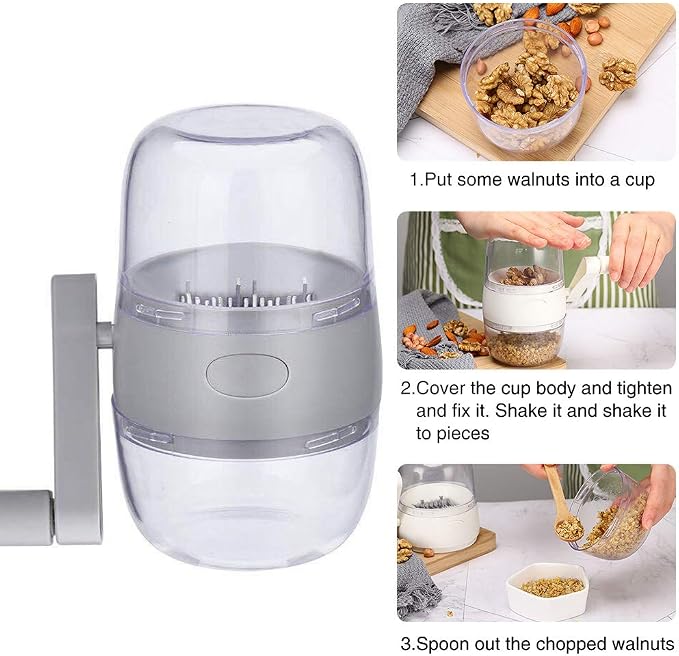 Nut Chopper, Portable Manual Hand Nut Chopper for All Nuts Walnut Pecans, Hand Crank Nuts Grinder Kitchen Tool(COLOR:White)