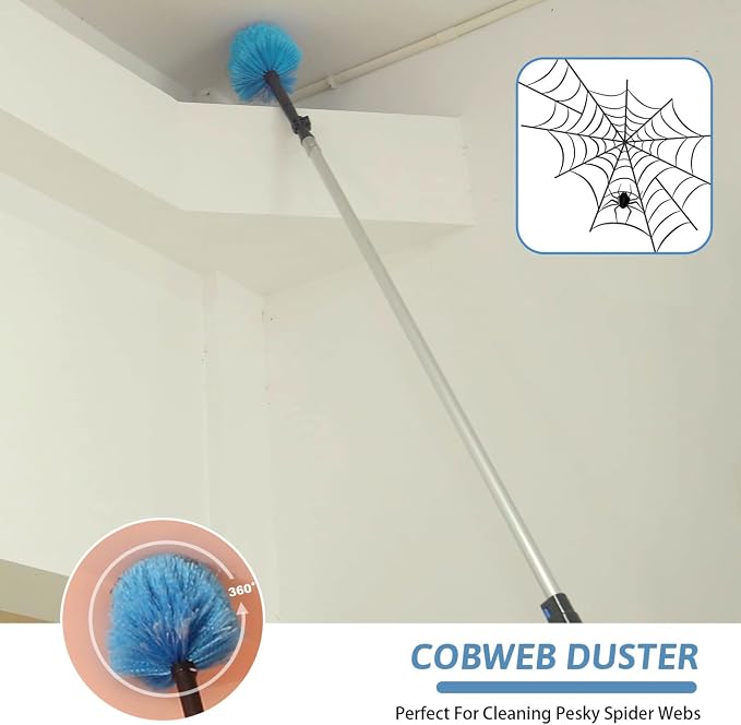MAYKI 20 Foot High Reach Dusters for Cleaning 5 PCS, Ceiling Fan Dusters with Extension Pole, Cobweb Duster with Extension Pole for High Ceilings/Fans, 2 in 1 Window Squeegee Duster