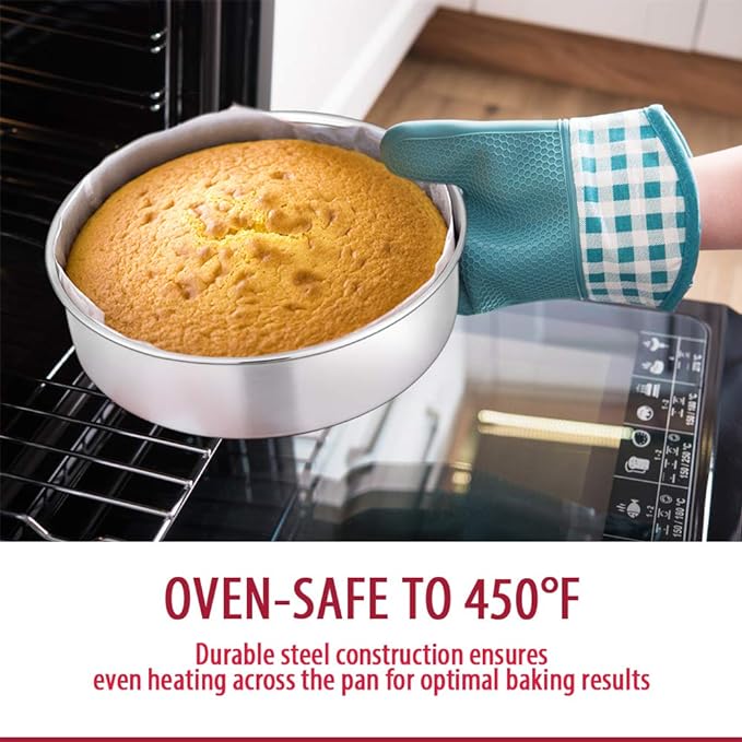 E-far Cake Pan Set of 3 (6 inch/8 inch/9½ inch), Stainless Steel Round Layer Cake Baking Pans, Perfect for Birthday Wedding Tier Cake, Non-Toxic & Healthy, Mirror Finish & Dishwasher Safe