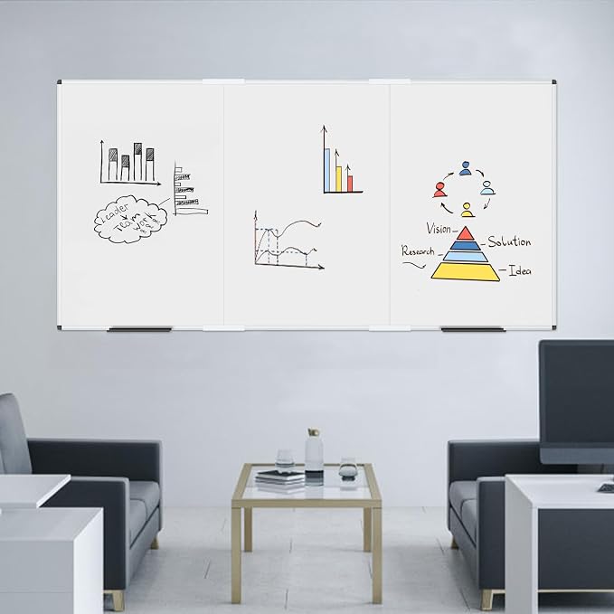 VIZ-PRO Large Magnetic Whiteboard, 96 x 48 Inches, Foldable Dry Erase Board | 8' x 4' Wall Mounted White Board for School Office and Home