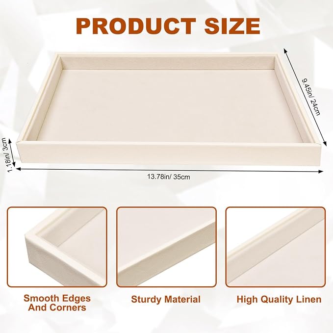 Beige Velvet Jewelry Tray for Drawers Black Jewelrys Display Tray Stackable Jewelry Organizer Trays for Necklace Bracelet Ring Watch (2 Pack)