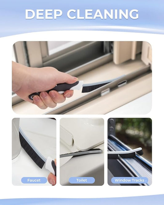 CLEANGOR Crevice Cleaning Brushes, Scrub Brushes for Hard to Reach Space | Home Essentials, Cleaning Supplies, Cleaning Tools for Household Use, Bathroom, Shower, Kitchen, Toilet, Window (3, Black)