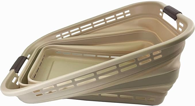 SAMMART 42L (11 Gallons) Collapsible Plastic Laundry Basket - Foldable Pop Up Storage Container/Organizer - Portable Washing Tub - Space Saving Hamper/Basket [BPA Free] (Apricot/Brown)