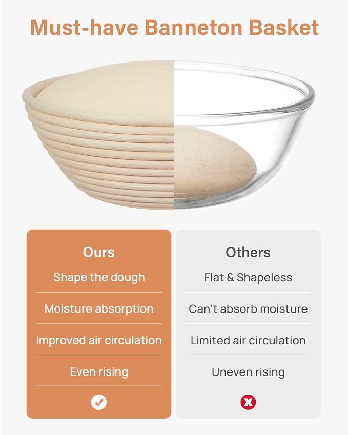 Kootek Banneton Bread Proofing Basket Set, 9 Inch Round Sourdough Starter Kit, Baking Supplies Tools with Dough Whisk, Scoring Lame, and Other Accessories for Artisan Bread Making