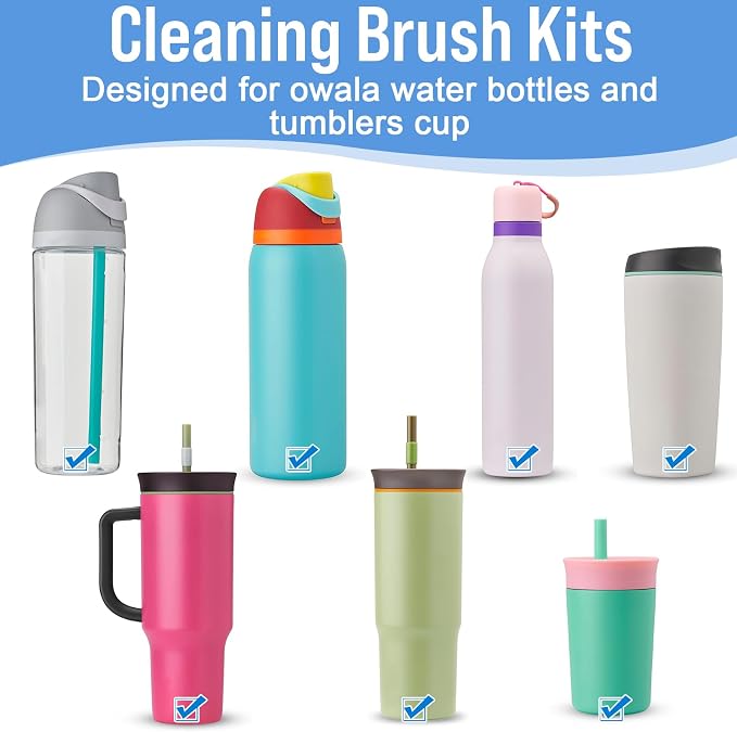 Water Bottle Cleaner Brush Set for Owala 24oz/32oz/40oz Cup,5 Pcs | Multifunctional Bottle Brush and Long Straw Cleaner Brush Set,Cleaning Kit for Owala/Stanley/Yeti Tumbler Cup Accessories