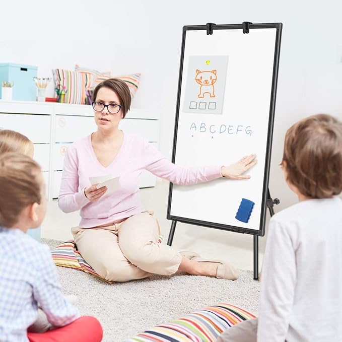Maxtek Easel Whiteboard 40 x 28, Stand Tripod with Height Adjustable, Black | Magnetic Dry Erase Surface, Flipchart Stand, Portable Tripod Easel For Office, Teaching, Home And Classroom