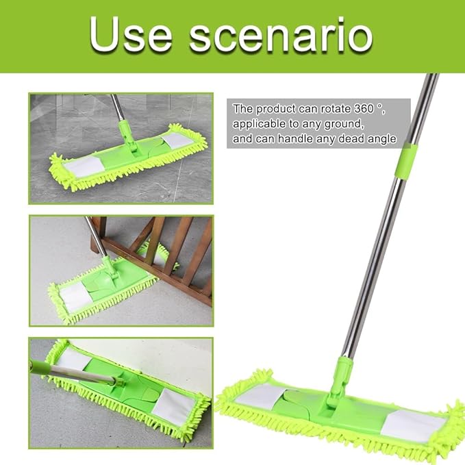 [Godiyyer] Dust Mop for Floor Cleaning, 360° Swivel Chenille Mop with 2 Washable Pads, Adjustable 31-58" Handle, Dry and Wet Available, Suitable for Hardwood, Laminate, Tile, Marble