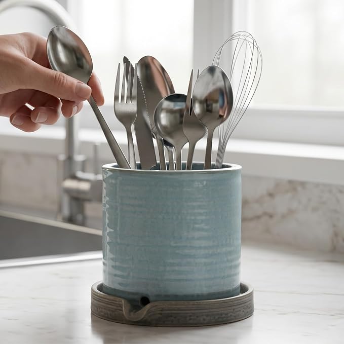 GUTE Utensil Holder Drying Strainer - Sink Utensils Rack, Cutlery Drying , 6x5x5, Silverware Organizer Drainer Basket Caddy, Kitchen Dryer Countertop Cooking Drain - Also For Bathroom Toothbrushes