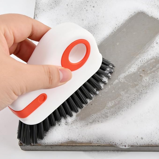 Groove Cleaning Brush 2 in 1 Grout Cleaner Tool Grip Brush, Multifunction Window Track Cleaner with Hard Bristle and Hidden Scraper Cleaning Brush for Sliding Door Track, Window(Color:4 pcs)