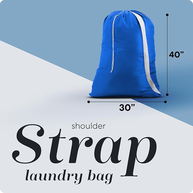 Handy Laundry Bag with Shoulder Strap 30"x40", Extra Large, Blue | Extra Large 30x40 Laundry Bag, Shoulder Strap, Drawstring Locking Closure, Heavy Duty for College Dorm Travel Camp, Blue