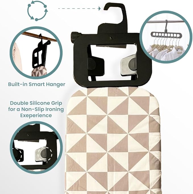 Compact Ironing Board Foldable | Hanging Iron Board with Safety Iron Stand & Rest for Small Space or Apartment, Thick Cover & Pad, Height Adjustable up to 33" Features 4 Steel Legs