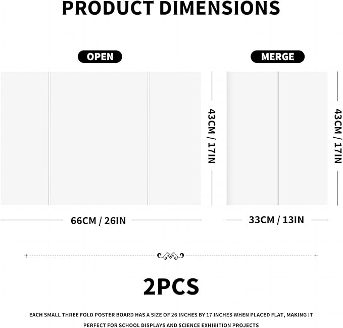 2‑Pack 26"×17" Trifold Poster Boards | White corrugated boards ideal for science‑fair, school projects and business presentations.