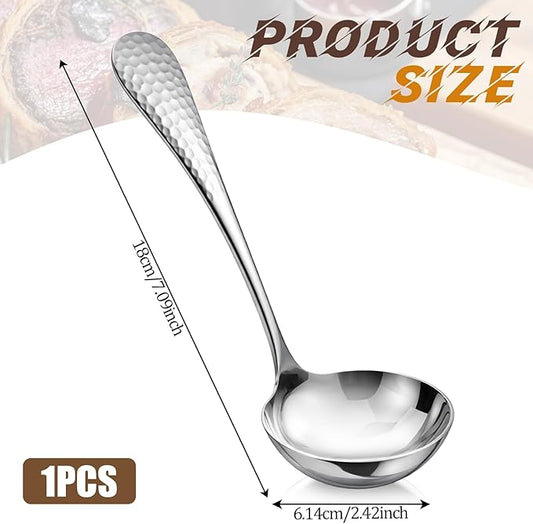7.09 Inch Small Ladle Premium Stainless Steel Hammered Gravy Ladle Rustproof Kitchen Utensil for Serving Soup Sauces Gravies Chili Stew and More Elegance Functionality (Silver)