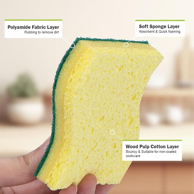 AIDEA Sponges Kitchen, Heavy-Duty Scrub Sponge, 12Count, Sponges for Dishes | Kitchen Sponge for Non-Coated Cookware, Scrubbing Power for Tough Messes, Cleaning Sponge for Kitchen, Bathroom, Household