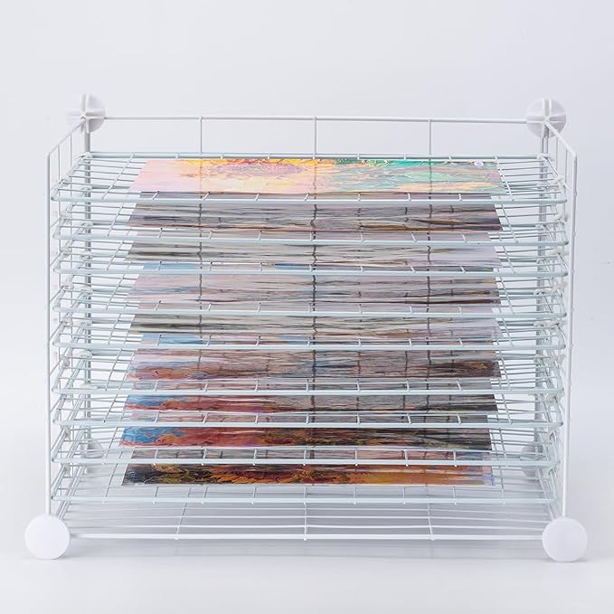 FDSDEFEN Art Drying Rack Removable Shelves ，Wall Art Drying Rack，Art Organizer for Kids, Art Studio and Tabletop Storage, Craft Room and Desktop (10 Shelves)
