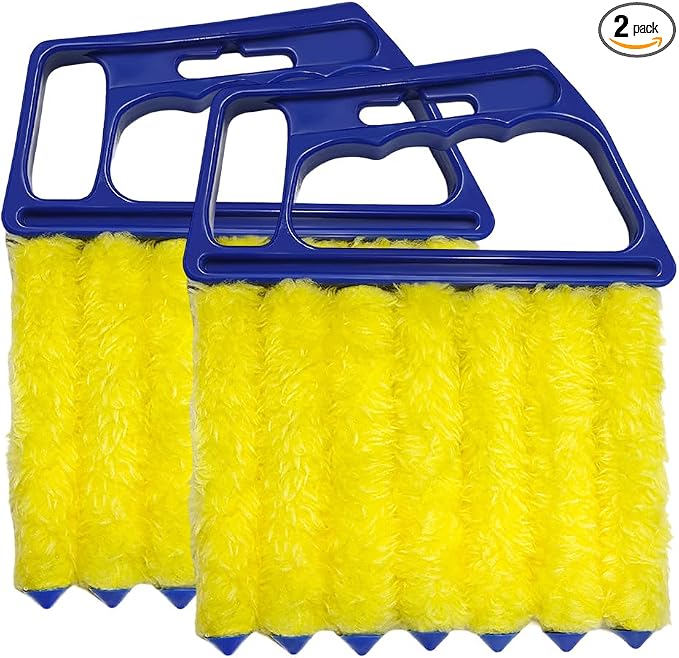 DXNQ 2 PCS Blind Cleaner Duster Tool, Window Venetian Hand-held 7 Finger Dusting Cleaner Brush, Blinds Cleaning Brush Tool for Window Shutters Air Conditioner, Car Accessories (Blue)