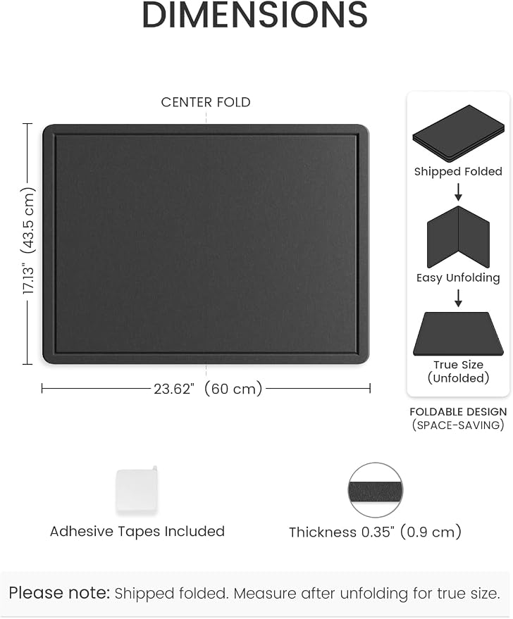 Fluxynara 23.6" x 17.1" Bulletin Board, Black | Cork Board Alternative with 12 Removable Adhesive Tabs, Foldable Felt Pin Board for Home, Office, Classroom & Dorm