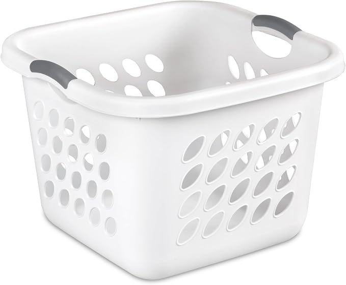 PEtbon 1.5 Storage Bushel Square Laundry Basket Plastic, Laundry Hamper White