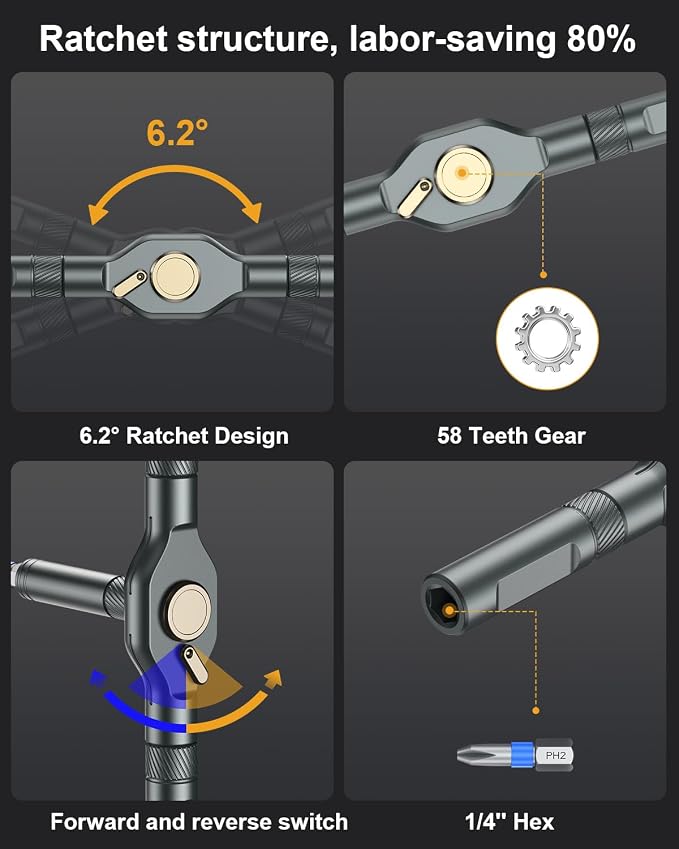 Magnetic Screwdriver Set, Portable Mini Flexible Combination Ratchet Screwdriver Set with T Handle, S2 Steel Bits, Repair Tool Kit for Furniture Assembly, Bicycles, Computer, DIY