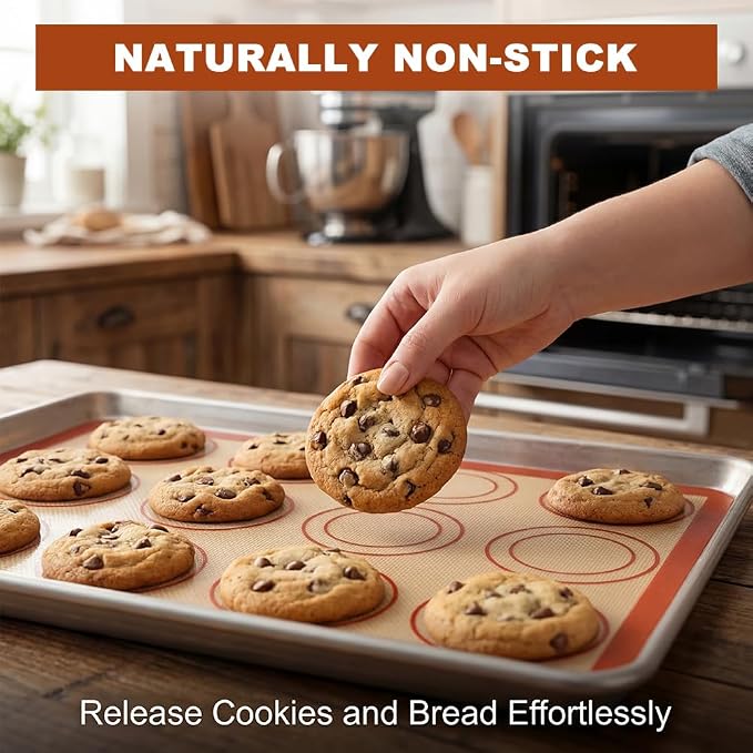 Silicone Baking Mat Set of 6, Reusable Baking Sheet Set Food Grade Oven Liner Sheet Non-Stick & Easy Clean Pastry Board Rolling Dough Mats for Macaron, Cookie, Pizza, Bread