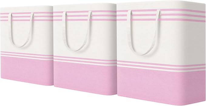 TranquilRelax 3-Pack Laundry Basket, Laundry Hamper, Pink-100L | Freestanding＆Water-Resistant Laundry Hamper, Collapsible Tall Clothes Hamper with Carry Handles for Clothes, Laundry Basket
