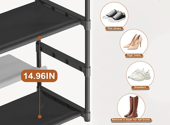 LUKYTOWER Extra Long Shoe Rack 4 Tier with 2 Hooks Shoe Storage Organizer | Wide Stackable Shoe Racks for Closet, Entryway,Shoe Shelf Stand Sturdy Durable Shoes Holder Save Space Up to 26Pairs