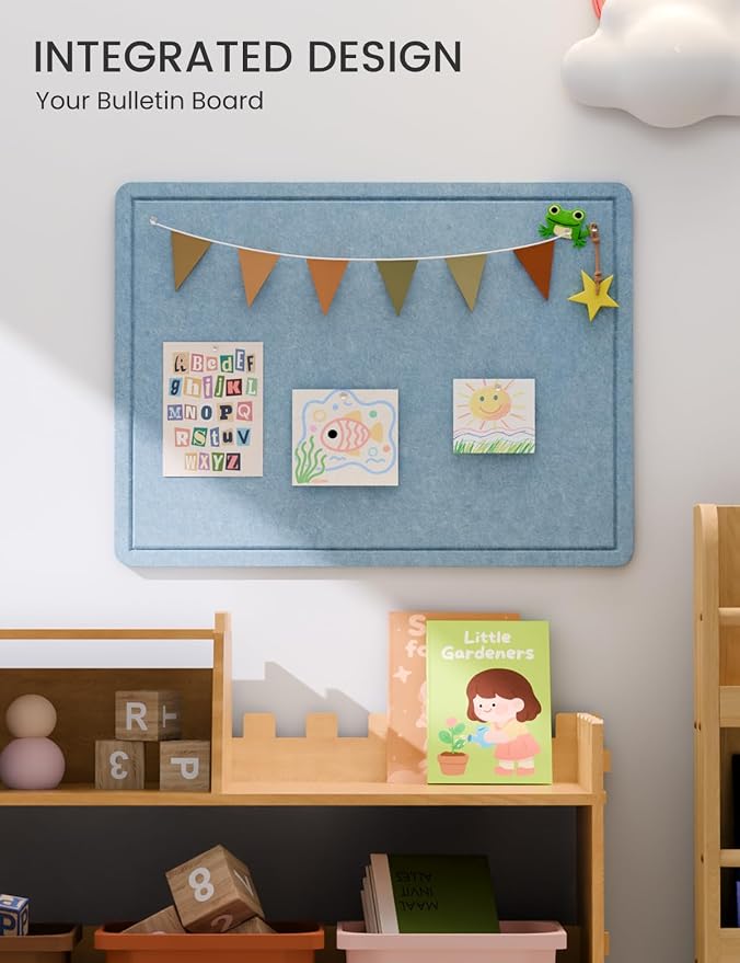 Fluxynara 23.6" x 17.1" Bulletin Board, Dusty Blue | Cork Board Alternative with 12 Removable Adhesive Tabs, Foldable Felt Pin Board for Home, Office, Classroom & Dorm