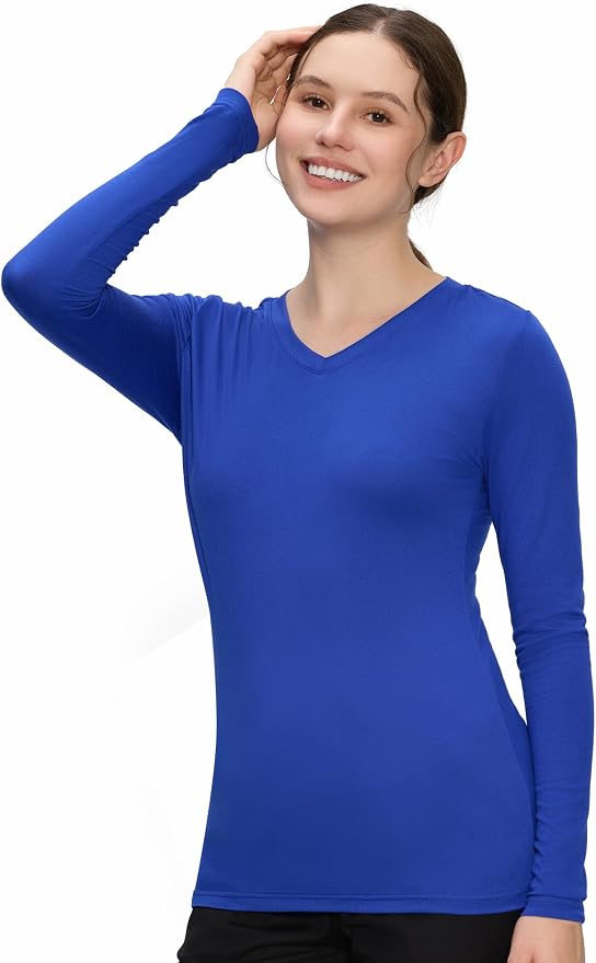 COZYFIT Women’s Underscrub Tee, V-Neck Long Sleeve Undershirt | Soft & Easy Care Fabric, Slim Fit, Smooth Touch, Comfort V-Neck Tee, Machine Wash, Multiple Sizes for Choose