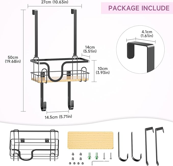 Ironing Board Holder Wall Mount, Ironing Board Hanger, Over The Door Iron Boards Holder for Laundry Room Organization, Iron and Ironing Boards Caddy, Black Irons Hanger with Storage Basket(T&V Shaped)