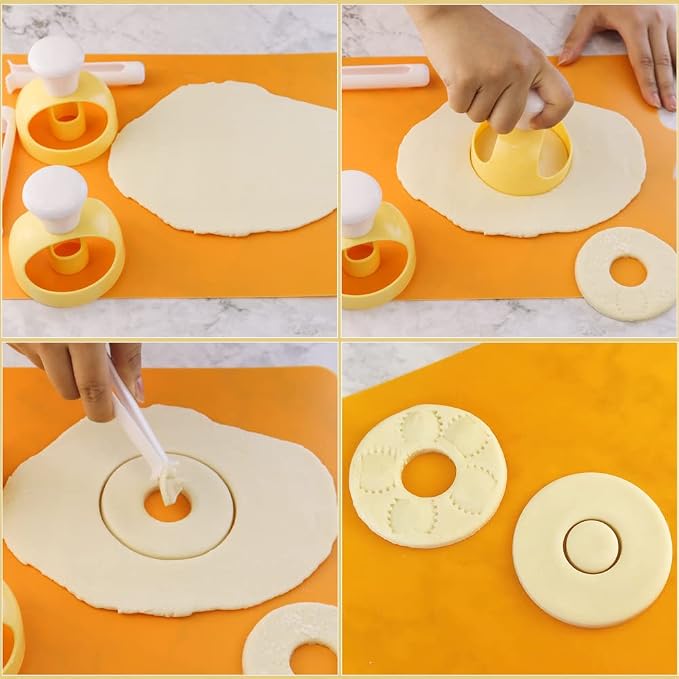 2 Pack Plastic Donut Cutters with Dipping Pliers Doughnut Mould Doughnut Maker DIY Doughnut Baking Tool Non-Stick Donut Mould Cake Mould Pastry Tools Biscuits Doughnut Hole Cutters