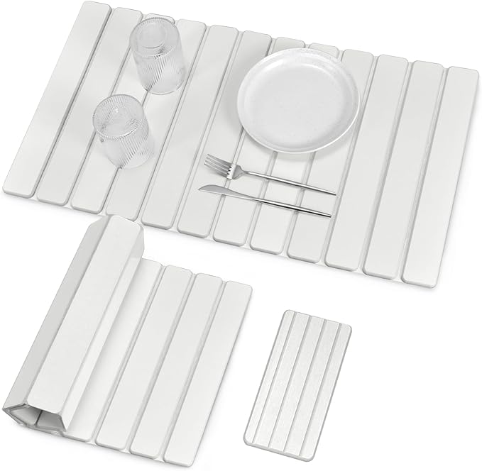2 PCS Extra Large Stone Dish Drying Mat for Kitchen Counter, Foldable Quick Drying Dish Mats, Super Absorbent Drying Pad, Kitchen Counter Mats for Dishes, Bottles, Cups(White 28"×16" & 8"x4")