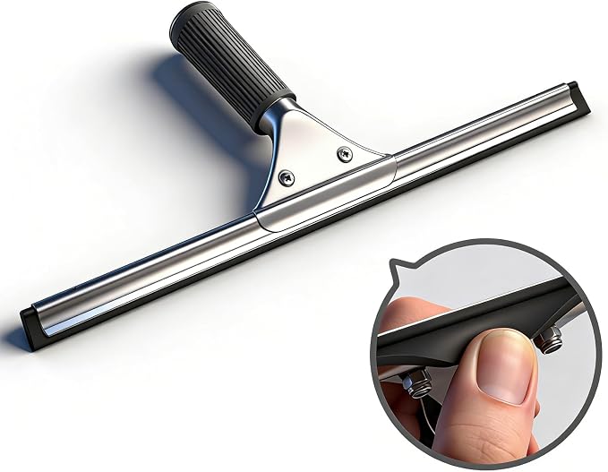 14-inch Squeegee for Shower Glass & Window Cleaning, Professional Stainless Steel Squeegee with Durable Handle for Streak-Free Glass, Mirror, Tile & All Smooth Surfaces