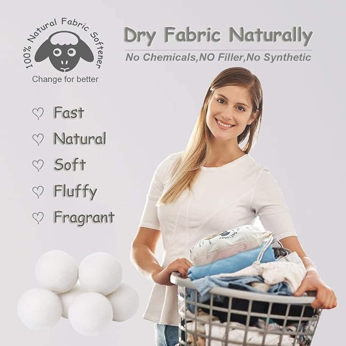 Budieggs Wool Dryer Balls XL 6-Pack, 100% New Zealand Wool Handmade | Chemical-Free Natural Fabric Softener Reusable, Reduces Wrinkles, Tangling, Drying time & Static Cling, Lasts 1000+ Loads