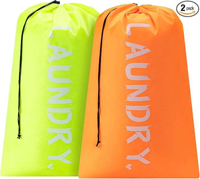 2 Pack Travel Laundry Bag,28" x 40", Extra Large Dirty Clothes Organizer | Machine Washable with Drawstring, Holds 3-4 Loads of Laundry,Fit a Laundry Hamper or Basket Travel Essentials