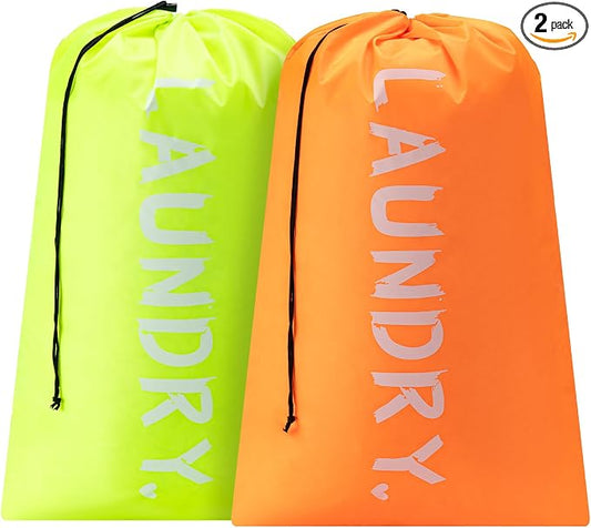 2 Pack Travel Laundry Bag,28" x 40", Extra Large Dirty Clothes Organizer | Machine Washable with Drawstring, Holds 3-4 Loads of Laundry,Fit a Laundry Hamper or Basket Travel Essentials