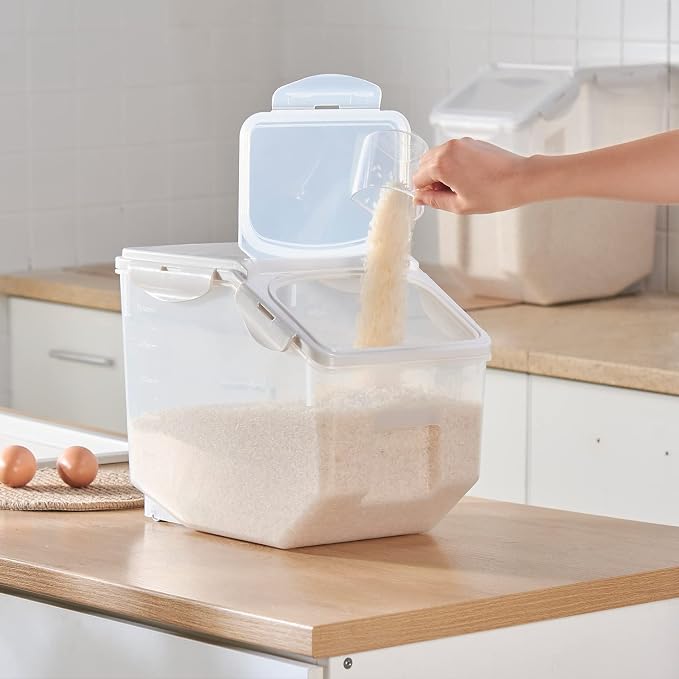 HANAMYA 15 Liter / 30 lbs Rice Storage Container with Measuring Cup, BPA free, For Rice | Grain | Pet Food | Flour, 1 count, Clear