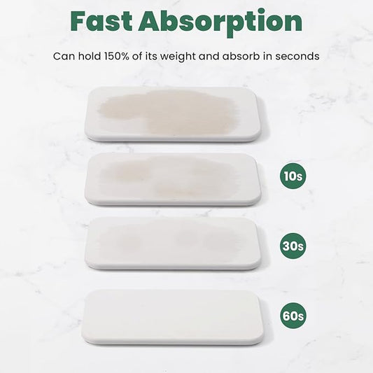 3PCS Water Absorbing Diatomaceous Earth Tray for Sink, Fast Drying Soap & Toothbrush Holders for Bathroom Counter, 1 Stone Tray, 2 Stone Coasters