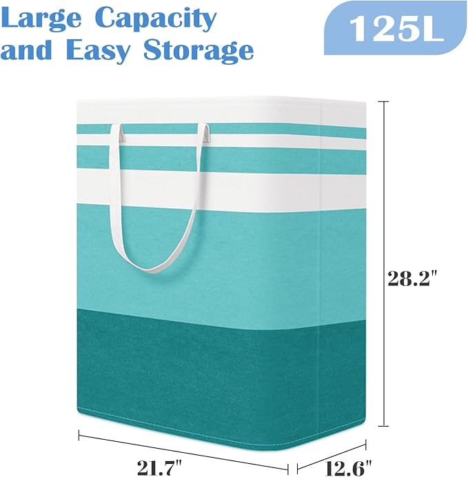 BlissTotes 3-Pack Laundry Basket, Collapsible Laundry Hamper, Green, 125L | Laundry Clothes Hamper, Hampers for Bedroom, Freestanding Hamper with Handles, Clothes Laundry Basket