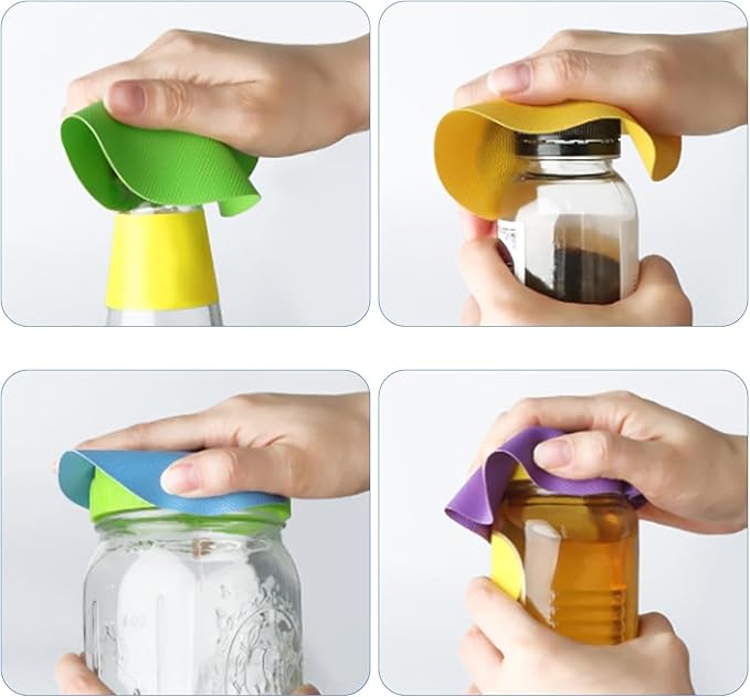 4Pcs Rubber Jar Opener, Heat-insulated Non-Slip Gripper Pads Kitchen Tool, Multi Function Can Opener for Easy Opening/Arthritis Weak Hands(Circle&Square)