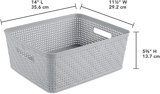 Sterilite 24 Pack Plastic Storage Bin Organization Containers, Short Baskets, Cement