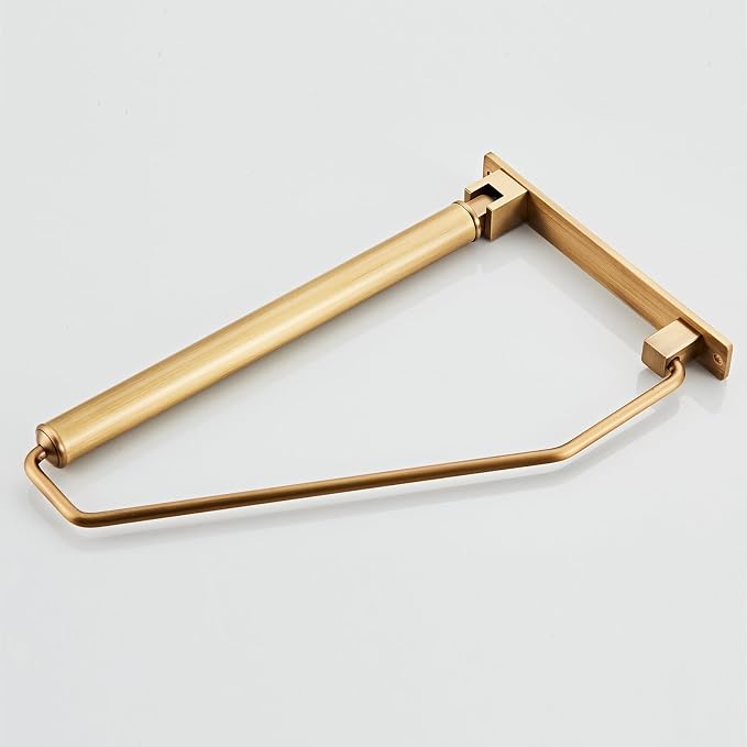 Folding Wall Mounted Clothes Hanger Rack Clothes Hook Solid Brass with Swing Arm Holder Clothing Hanging System Closet Storage Organizer Heavy Duty Drying Rack Wall Mount, Antique Brass
